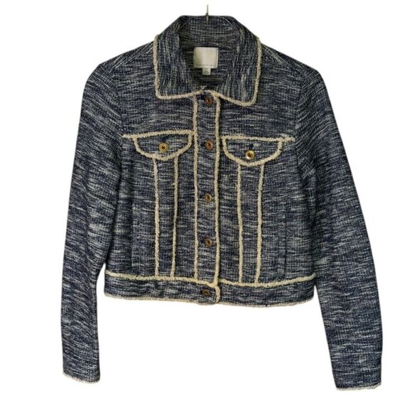 Anthropologie Jackets & Blazers - Anthropologie Ett:Twa Blue Tweed Trucker Jacket – XS – Textured Trim